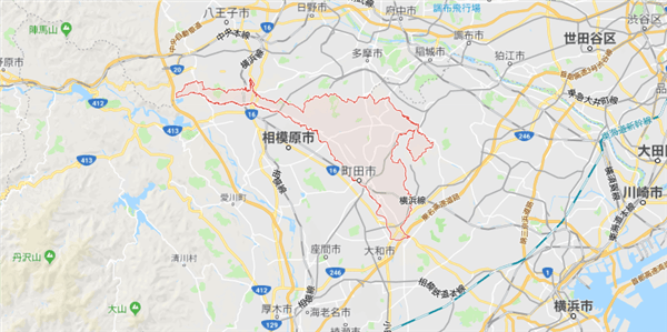 町田市の位置がわかるグーグルマップの画像